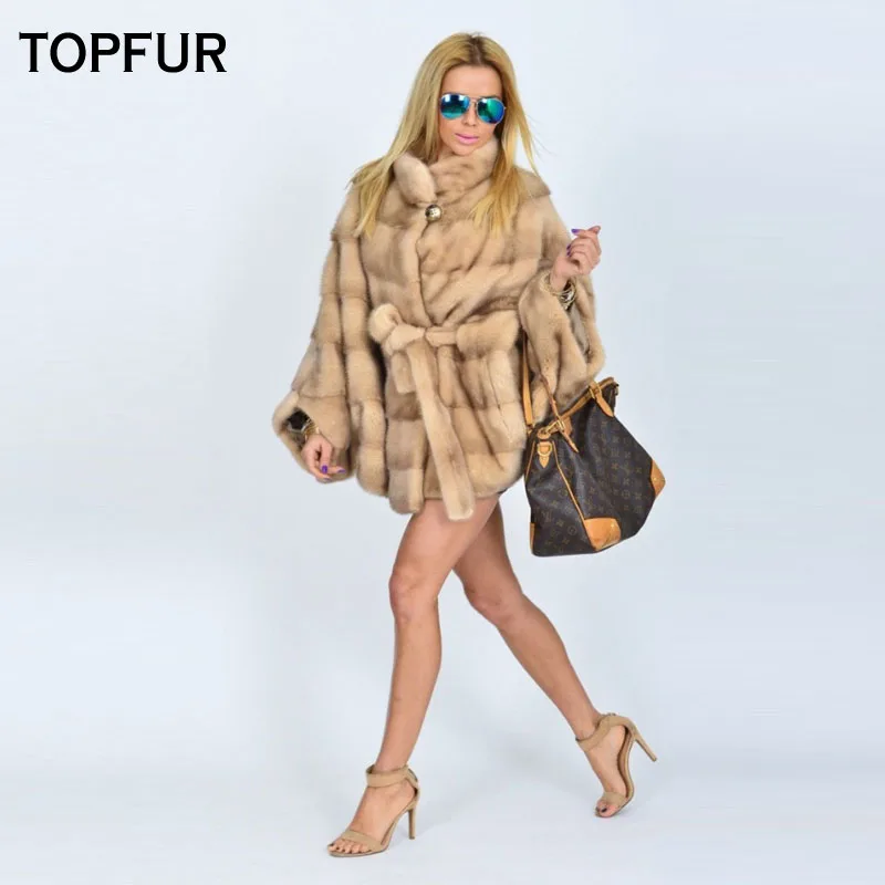 TOPFUR, тип, Толстая теплая норковая шуба для женщин, 70 см, длинная норковая шуба с поясом, Осень-зима, модные женские меховые куртки