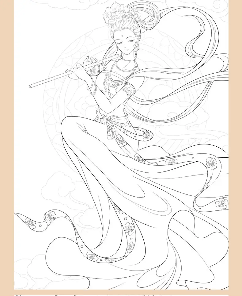 Linha de Desenho Livros para Colorir para Adultos Livro de Descompressão Livro Antigo Chinês Dançarinos Instrumentos Clássicos Pintura 10 Linha de Desenho Livro Antigo chinês Livros