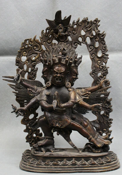 

JP S0522 12" Old Tibet Buddhism Bronze Wrathful Heruka Vajrakilaya Deity Buddha Statue (B0328)