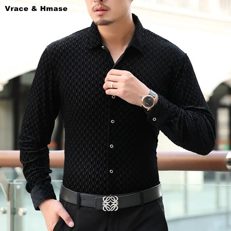 Однотонные, шелковые, дышащие, качественные, роскошные, с длинным рукавом рубашки, черные, весна и осень, модные, тонкие, золотые, бархатные рубашки, мужские M-XXXL