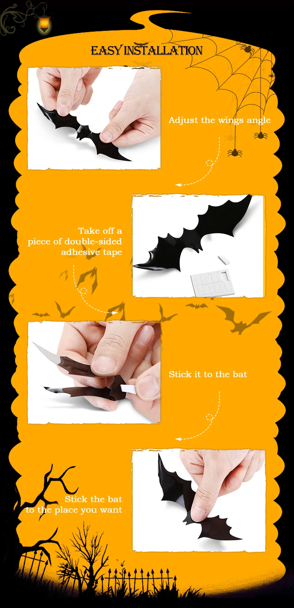 12PCS Halloween Bat Wall Stickers Decor Door Window Decals 