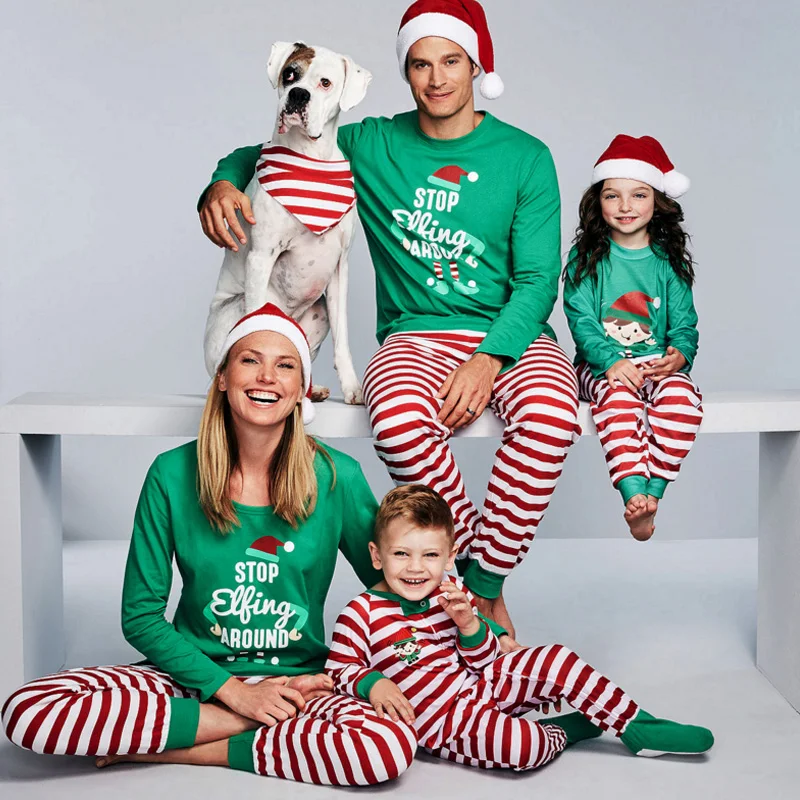 

Striped print Cute Family Pajamas Pijamas Set t-Shirt&Pants Home Clothes Casual Sleepwear Nightwear Suit Christmas two piece Set