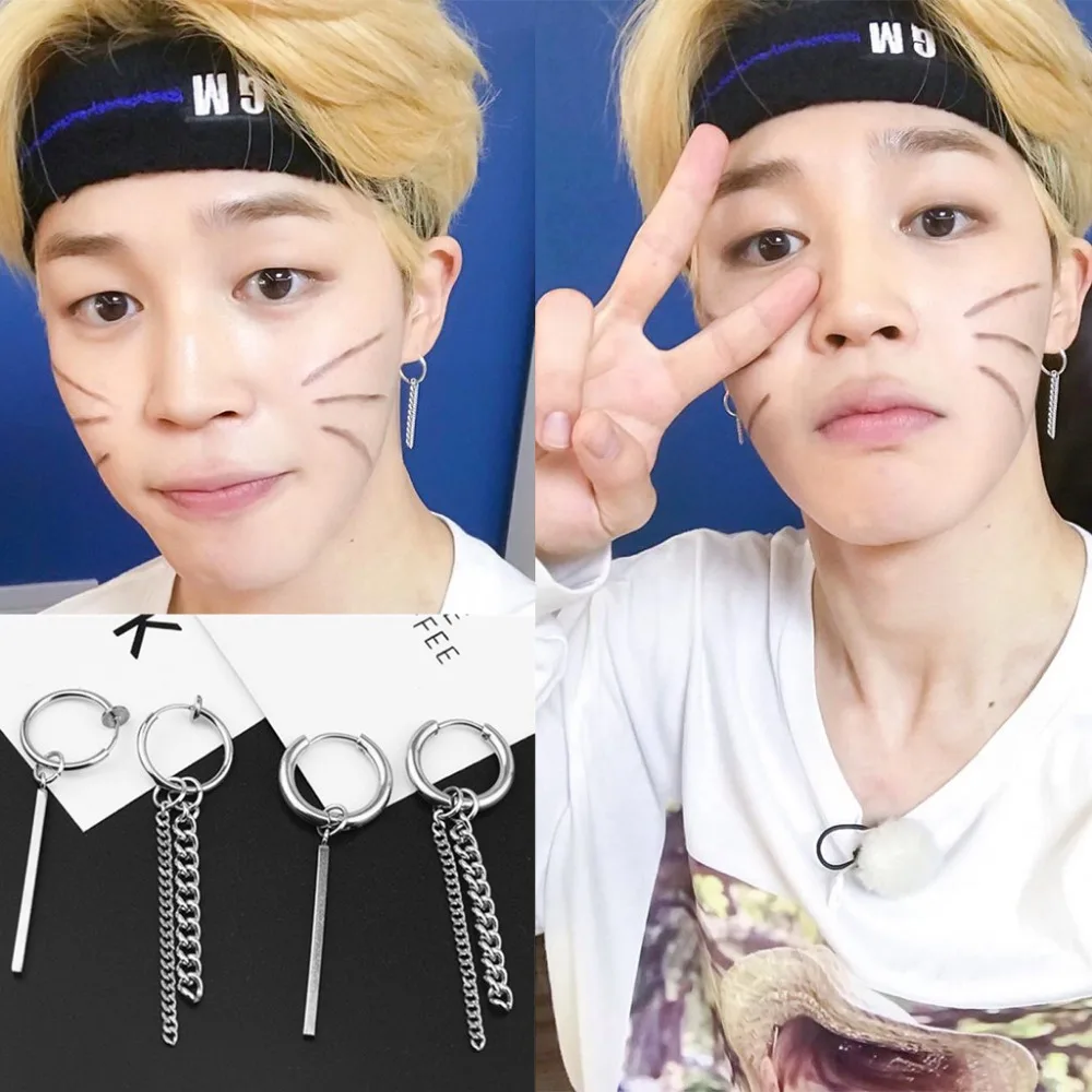 

KPOP DNA Korean V Punk Style Tassel Earrings For Men Women Korea JIMIN Stud Earrings Statement Jewelry Exquisite Gift Wholesale
