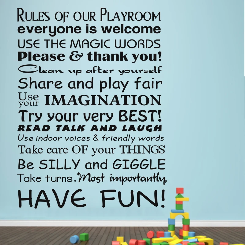 Playroom Rules Horizontal Toy Room Words Baby Nursery Kids Room Quote