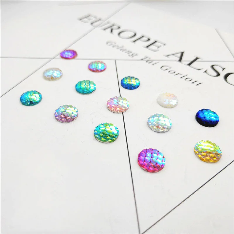 1 Pack 10mm Round Flatback AB Iridescent Resin Mermaid Cabochons Cameo Fit DIY Earring Base Jewelry Making Findings Supplier | Украшения и