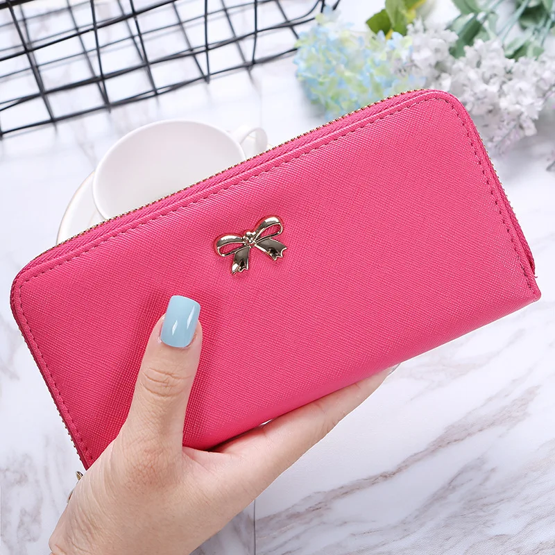 2019 المرأة طويلة مخلب محافظ بو الجلود الإناث الأزياء Bowknot المال حقيبة جيب للهاتف الشهيرة مصمم سيدة حاملي بطاقات محفظة