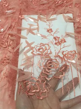 

2018 African sequins tulle lace Hot new for peach Color guipure african sequence cord lace fabric for Nigerian wedding dresses