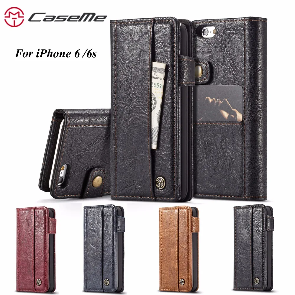 

For iPhone 6S Plus Stand Flip Cover 6 Plus CaseMe Luxury Genuin Leather Cases Wallet Card Slot Phone Shell For iPhone 6 Coque