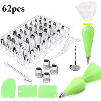 

62pcs/set Russian Piping Icing Nozzles Cake Decoration Tips Cake Decorating Tool Fondant Pastry Bag Baking Confectionery