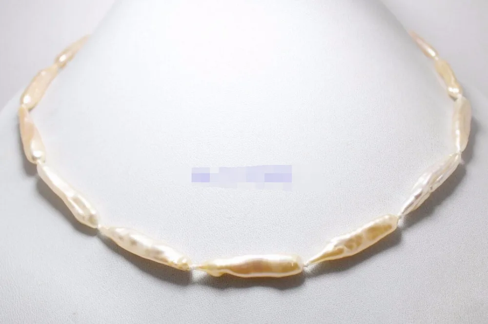 

Jewelr 005457 17mm-30mm natural pink baroque keshi stick pearl stone handmade necklace