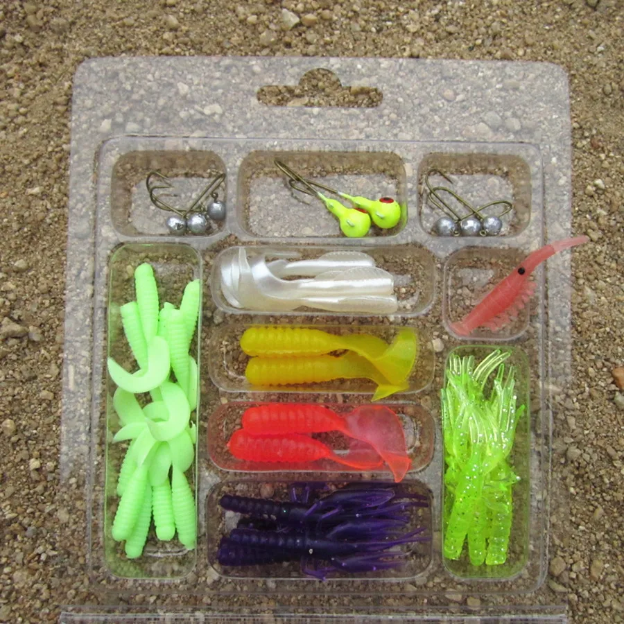 Set of soft lure bait 30 soft baits 8 lead jig head hooks combination
