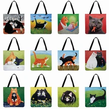 Женская сумка на плечо с принтом кошки, Повседневная сумка, пляжная сумка, Повседневная сумка, многоразовая сумка для покупок