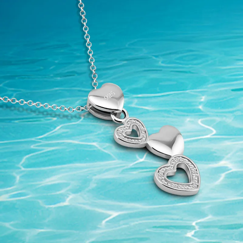 Free shipping 925 sterling silver heart necklace Korean female models