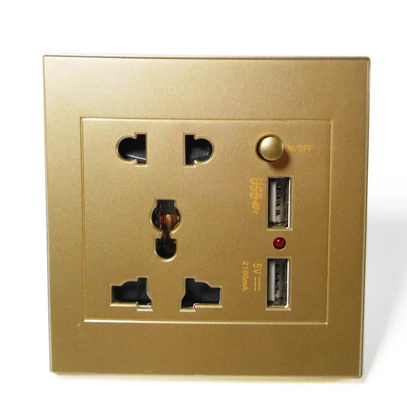 

Universal Standard 2.1A USB Wall Socket Home Wall Charger 2 Ports USB Outlet Power Charger For Phone White/Gold
