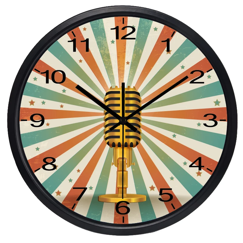 Band Singer Microphone Guitar Wall Clock, No Ticking Soundin Wall