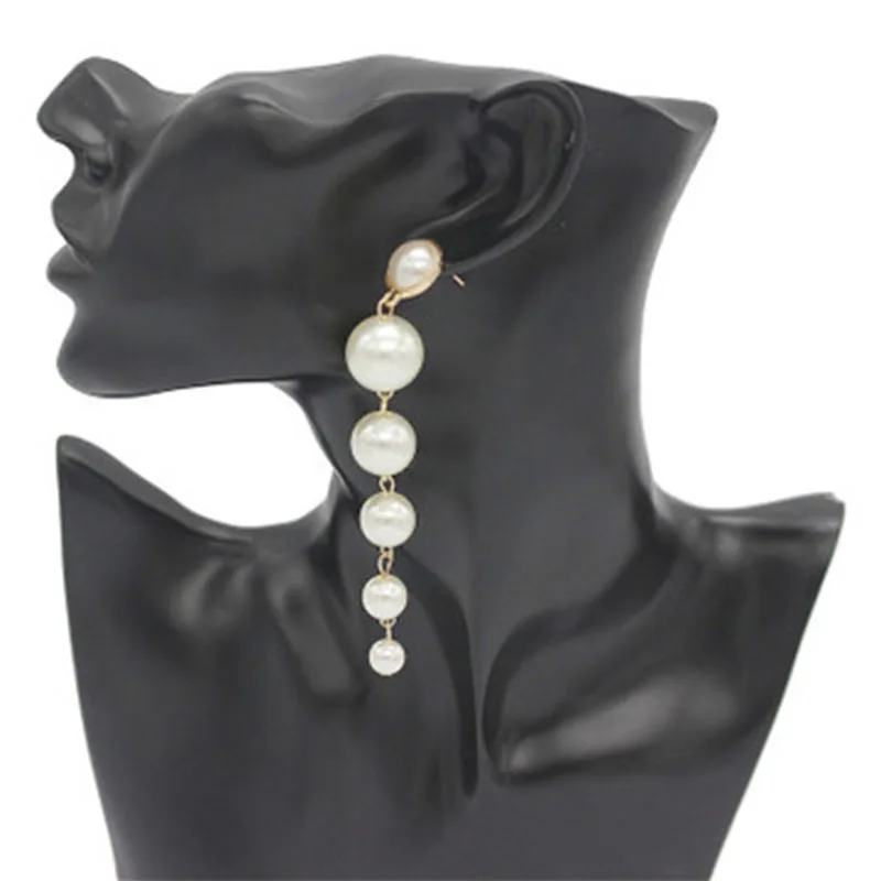 

2019 Fashion Trendy Elegant Created Simulated Pearl Long Drop Earrings String Statement Earrings For Wedding Party Gift WD128