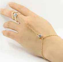 2018 Fashion Gorgeous Rhinestone Bracelet Bangle Connected Finger Ring Gold Color Crystal Handlets Jewelry Gift