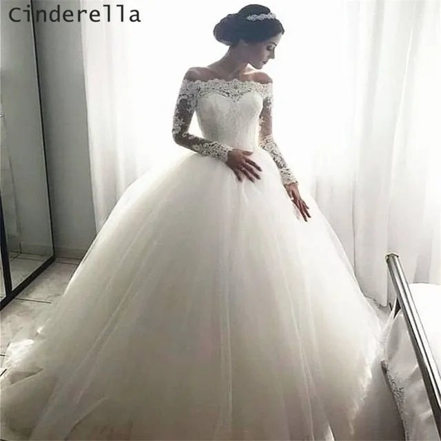 long sleeve cinderella wedding dress