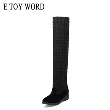 E TOY WORD thigh high boots Fashion Women Knitted Knee High Boots Round Toe Flat Shoes Autumn Winter Warm Long Boots woman Shoes winter fashion woman boots sexy knee high boots gold rivets round toe botas high heels long boots women casual shoes