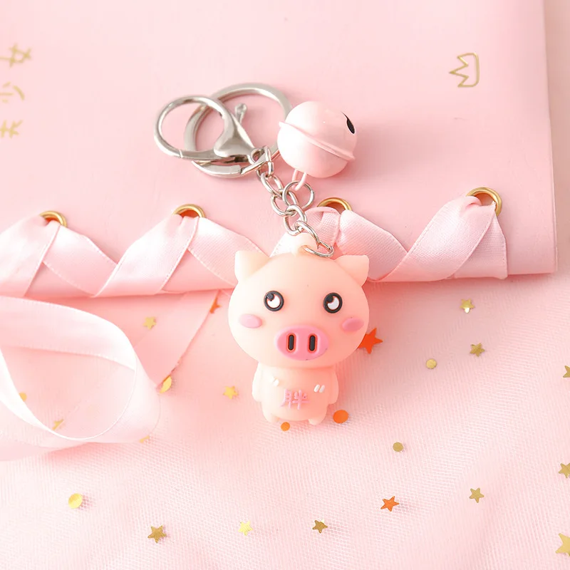 Прекрасный ПВХ розовый брелок с дизайном «Поросёнок» брелок для женщин Девушка ювелирные изделия животное кукла колокольчик милый автомобильный брелок для ключей лучший друг подарок K56 - Цвет: 1