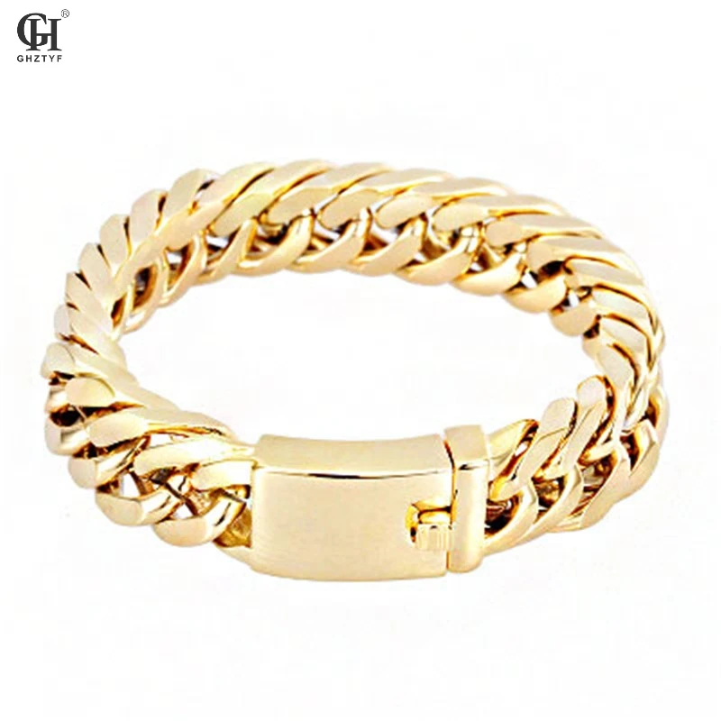 

Stainless Steel Chain Bracelet For Men 2018 Punk Titanium Metal Gold Bangles Drop Shipping Jewelry Pulsera Hombres