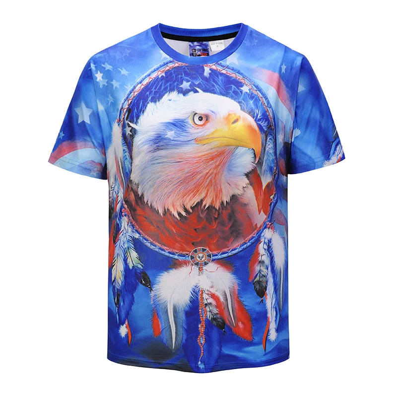 2018 summer new European code coat digital tyrant Eagle 3D printing T-shirt tide brand short-sleeved large size street men's clo | Мужская