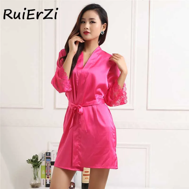 2018 Summer Women's Silk Robe Set High Quality Solid Color Floral