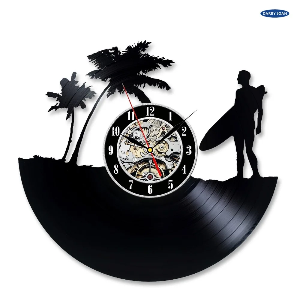 paris wall clock Surfers Creative Vinyl Record Wall Clock Christmas Gift la crosse duvar saati saat reloj large | Дом и сад