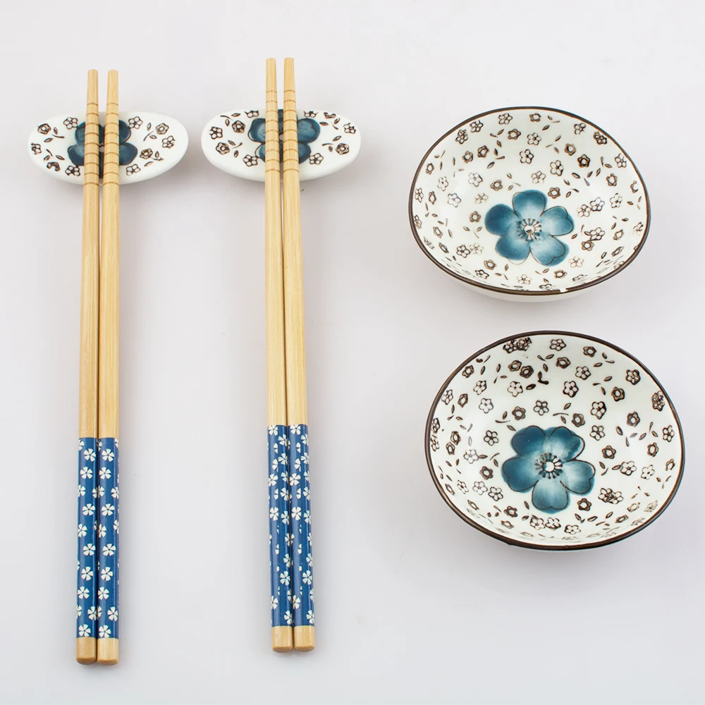 

Japanese Tableware Set Ceramics Sushi Saucer Set for Two in Gift Box Blue