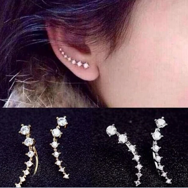 

2019 New Fashion Rhinestone Wrap Stud Earring Gold Silver Piercing Ears Clips CartilageStatement Earring For Women Jewelry