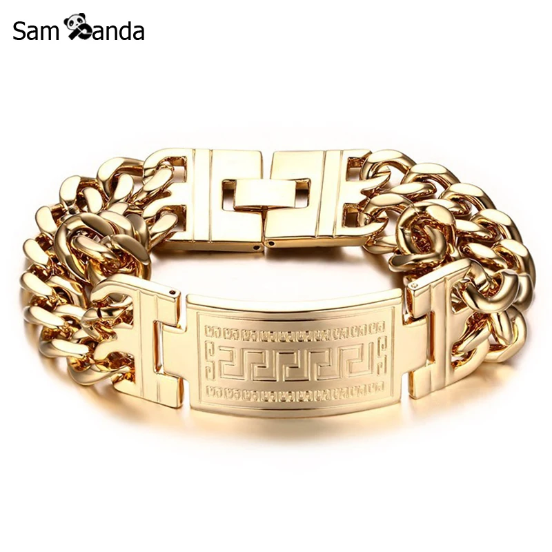 Mens Bracelets Stainless Steel Greece Key ID Bracelet for Men Double