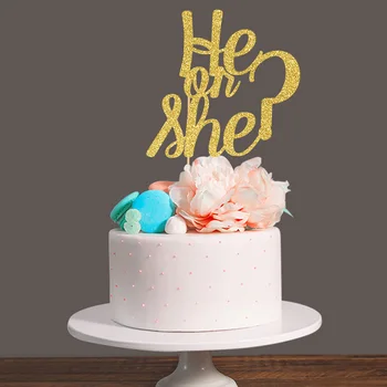 

Gold/Silver/Black Glitter He or She Gender Reveal Cake Topper for Baby Shower/Kid's Birthday Party Decorations Favors Supplies