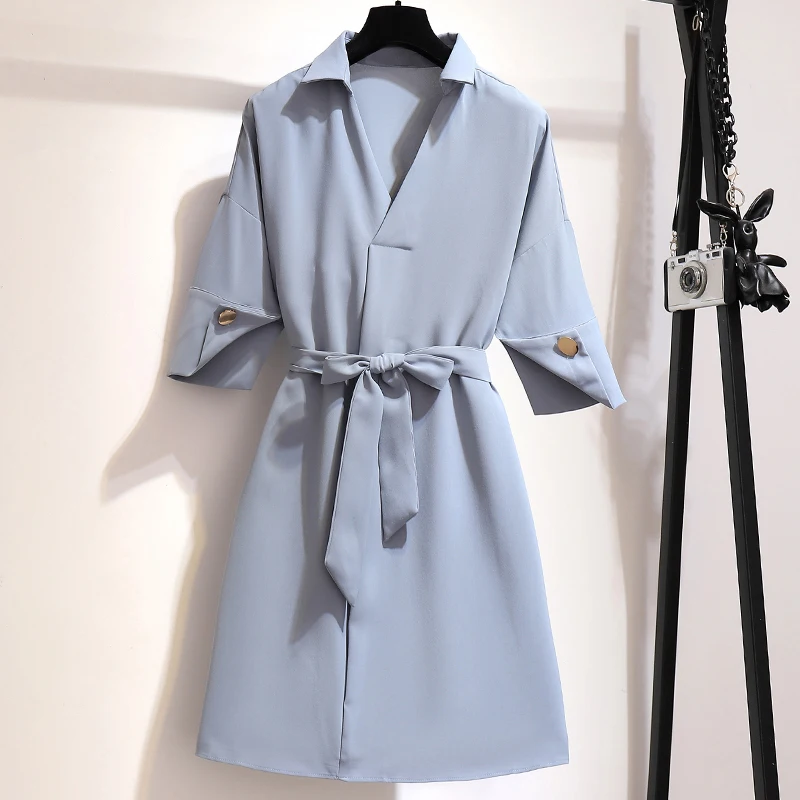 

XL- 5XL Plus size Korean Style Women Summer Short Sleeves Deep V Loose Dress Female Casual Dresses N021