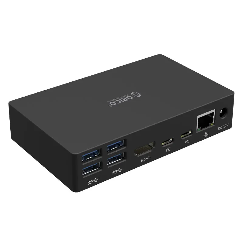 Алюминиевая многофункциональная док-станция, type-C к HDMI/RJ45/USB3.0-A* 6/аудио/микрофон универсальный, SDB1 - Цвет: Черный