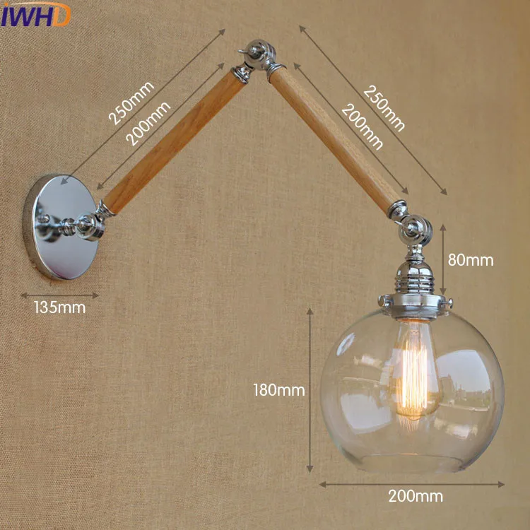 IWHD винтажный промышленный светодиодный настенный светильник для спальни ванная комната настенный светильник ретро стеклянный шар светильник на стену бра Lampara De Pared