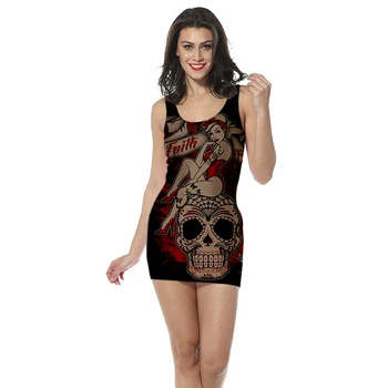 

3D Print women's clothing tank top dress Gothic sexy girl straight sleeveless dress Quality quality skull skirt Dropshipping