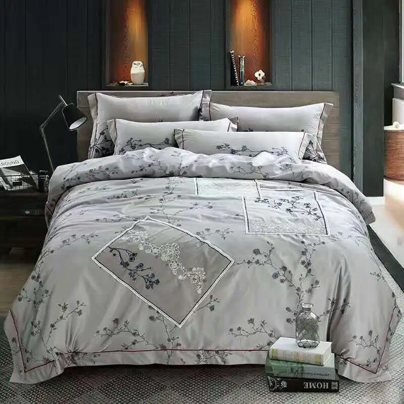 Oriental style Bedding set Embroidered Cotton Bed sheet set Queen King