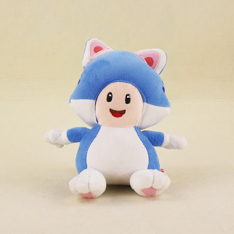 18cm Super Mario Bros KINOPIO Doll 3D World Game Cartoon Cat Blue Mushroom Toad Stuffed Animal