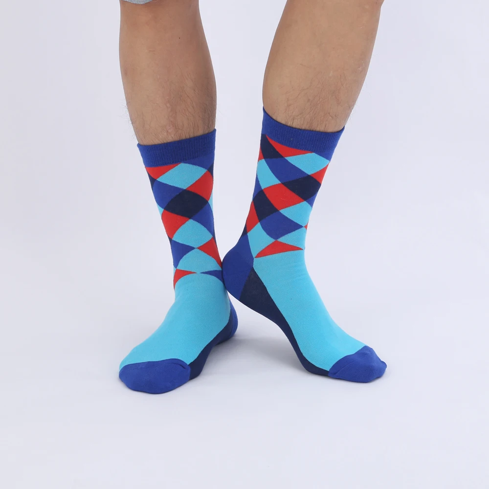 Modeager Модные Полосатые алмазные клетчатые узор счастливые носки для мужчин красочные длинные мягкие удобные деловые носки хлопок