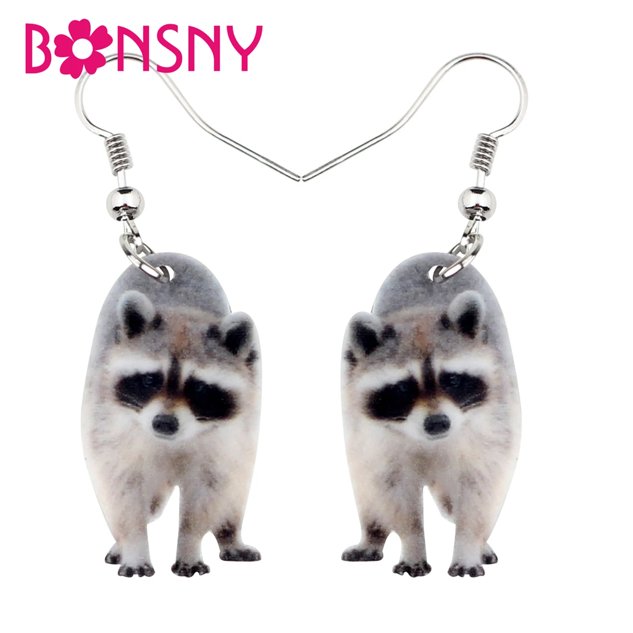 Bonsny Statement Acrylic Sweet Raccoon Ringtail Earrings Drop Dangle Cute Wild Animal Jewelry For Women Girls Teens Gifts Bijoux