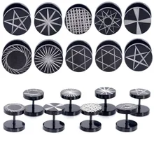 Brinco falso de aço inoxidável, 2 peças, preto, 18g, tampões para os ouvidos, expansão do ouvido, brinco 8/10 piercing do corpo, joia