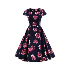 Elegante Schatz Kurzen Ärmeln 1950 s A-linie Kurze Abendkleid Cocktailkleid Schöne Druck Blume Formale Partei Kleid