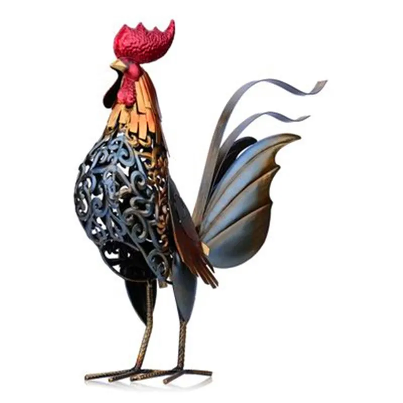 

European Style Simulation Iron Art Colorful Rooster Metal Figurine Craftwork Animal Model For Home Decor Accessories X1353