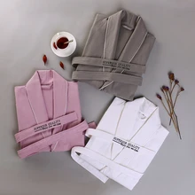 Хлопковый банный Халат вафельный Халат унисекс Для мужчин одноцветная одежда для сна повседневных халатов невесты Пеньюар Ночная сорочка халаты для влюбленных