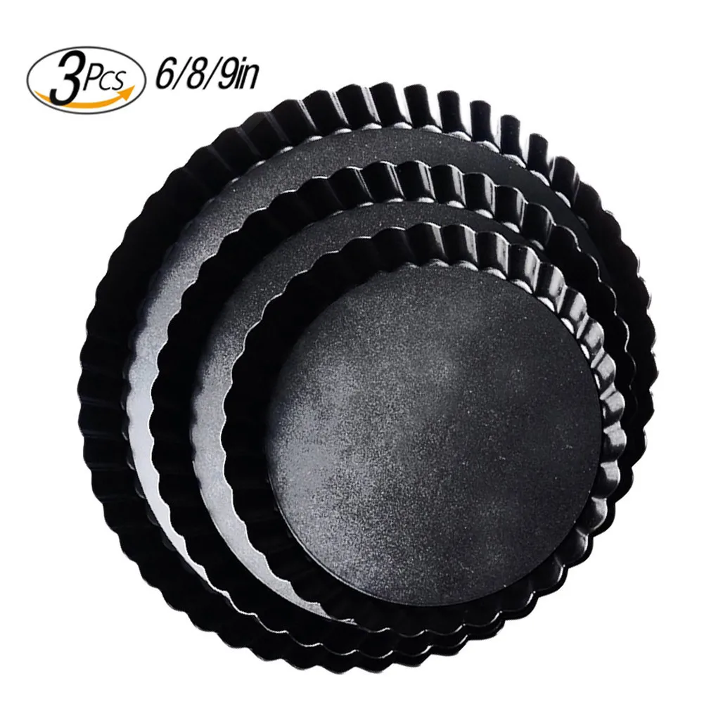 

3Pcs/Set Kitchen Non-Stick Pizza Pan Quiche Pan With Removable Bottom Loose Bottom Quiche Pan Tart Pie Pans