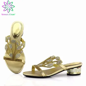 

New Arrival Nigerian Party Shoes Decorated with Appliques Woman Shoes Low Heel Women Slip on Sandals Shoes for Summer Italy Shoe