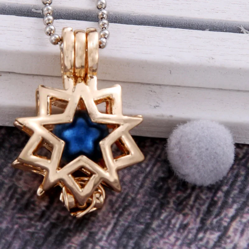 

4 colors Pentagram Aroma Diffuser Necklace Perfume Essential Oil Diffuser Aromatherapy Pendant Necklace Pearl cage Pendant