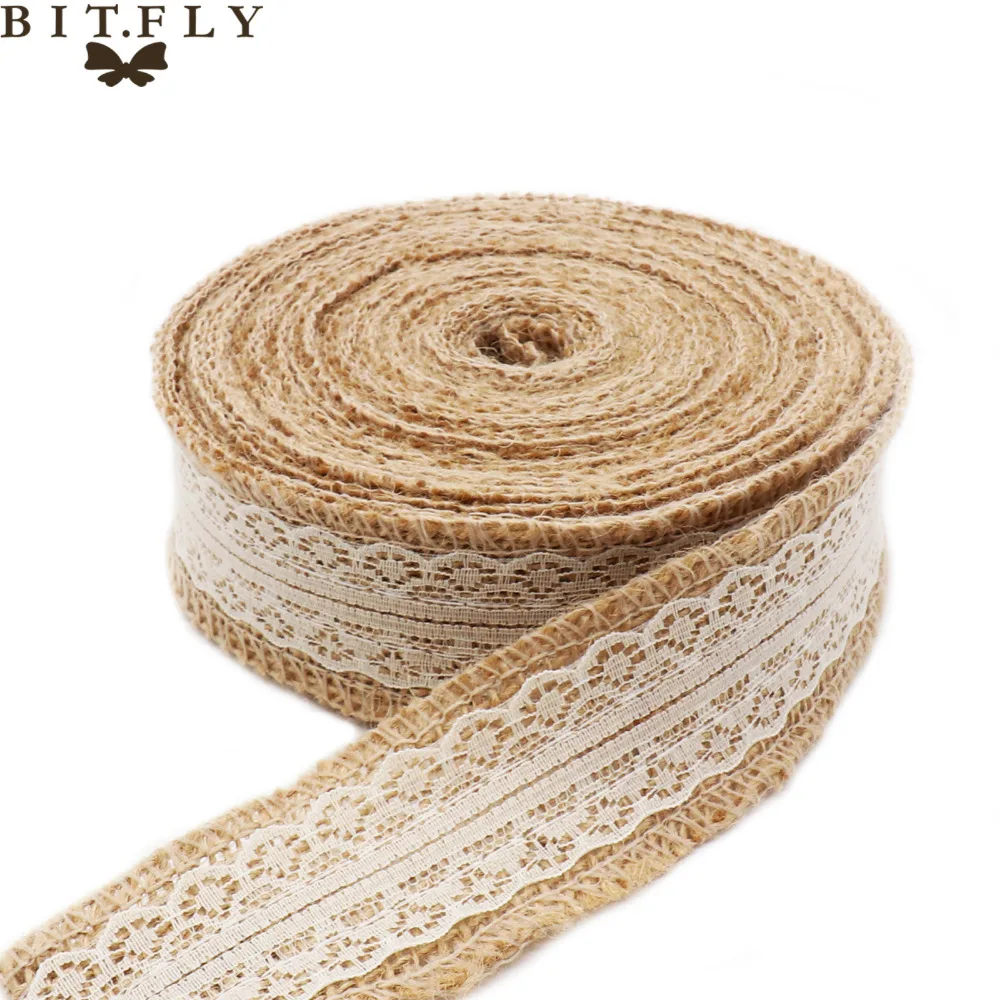 5m Trims Tape Rustic Wedding Party Natural Lace Jute Burlap Hessian Ribbon Edged