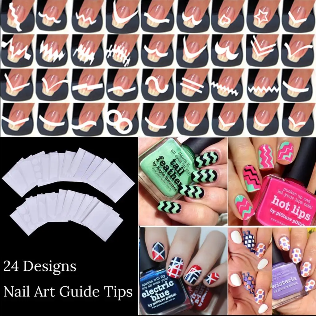 جديد أزياء 24 ورقة/مجموعة الفرنسية نمط مسمار مانيكير DIY مسمار الفن نصائح أدلة مسمار الفن ملصقات الاستنسل قطاع