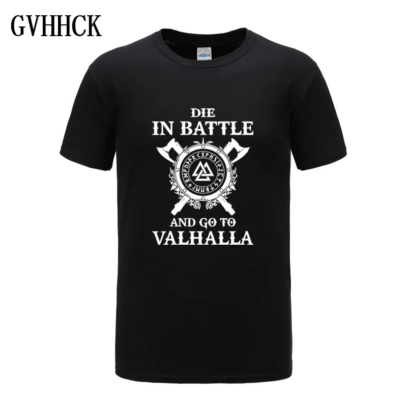 Odin Vikings, Мужская футболка, умри в бою и пойди в Валгаллу, мужская летняя футболка с принтом в стиле хип-хоп, черные топы, футболка размера плюс XXL - Цвет: 1